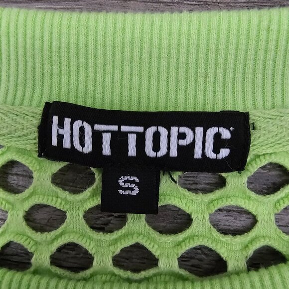 💥Hot Topic Neon Green Fishnet Mesh Oversized Crop Top - Picture 6 of 7